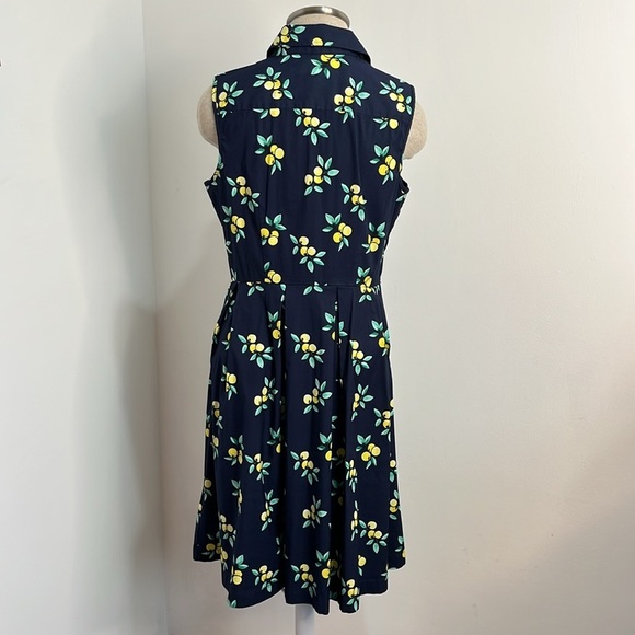 Charter Club Women's Blue Shirt Dress Size 6 Lemon Novelty Print Rockabilly - Picture 3 of 15